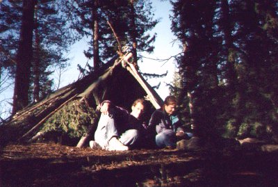 Relaxing by the hut